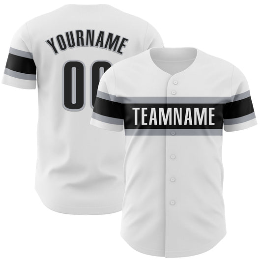 Custom White Black-Gray Authentic Baseball Jersey - Sky-Custom