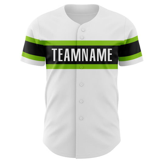 Custom White Neon Green-Black Authentic Baseball Jersey - Sky-Custom