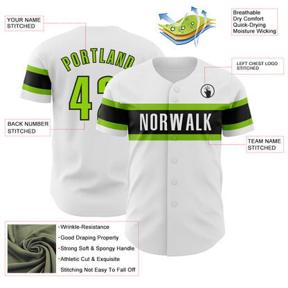 Custom White Neon Green-Black Authentic Baseball Jersey - Sky-Custom