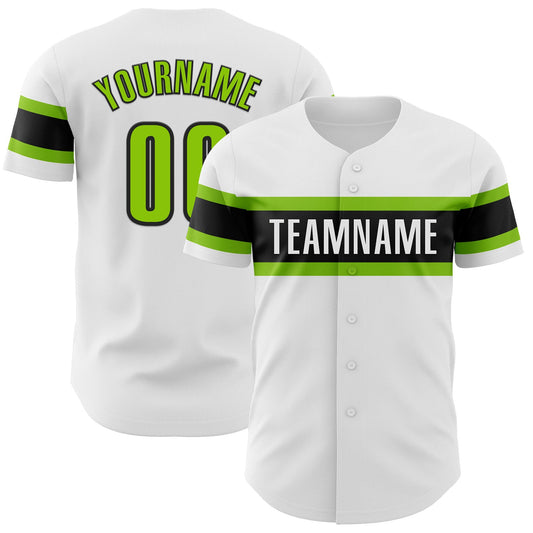 Custom White Neon Green-Black Authentic Baseball Jersey - Sky-Custom