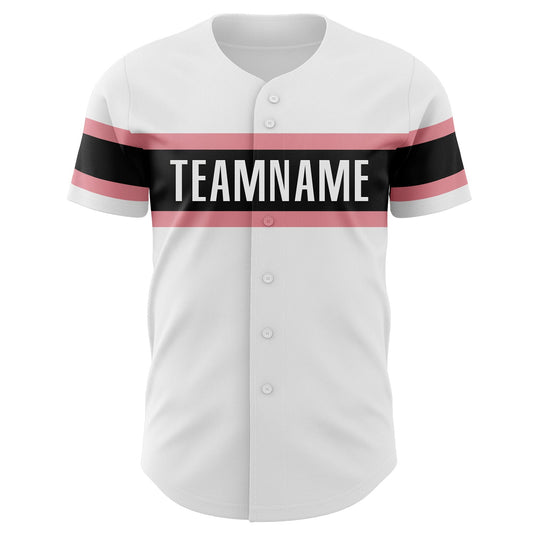 Custom White Medium Pink-Black Authentic Baseball Jersey - Sky-Custom