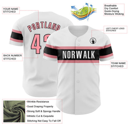 Custom White Medium Pink-Black Authentic Baseball Jersey - Sky-Custom