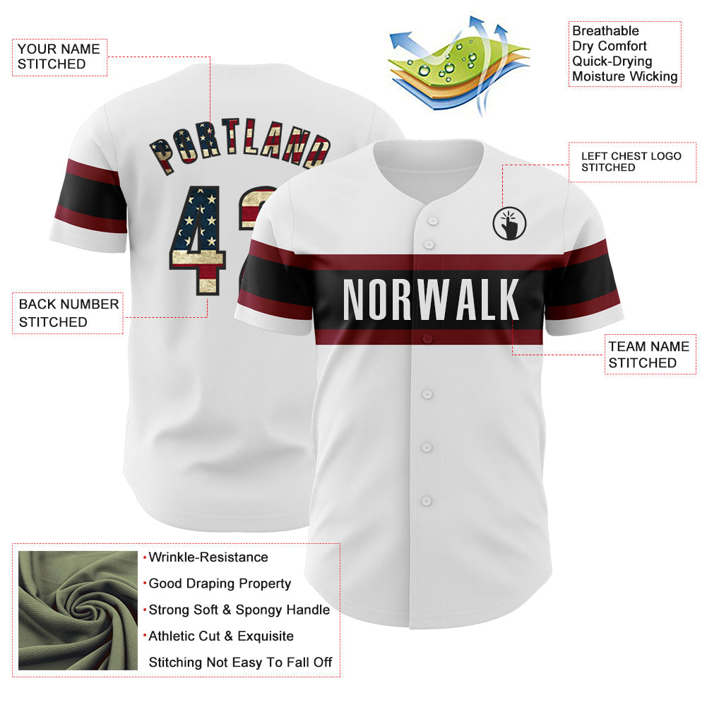 Custom White Vintage USA Flag Black-Maroon Authentic Baseball Jersey - Sky-Custom