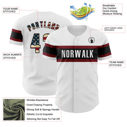Custom White Vintage USA Flag Black-Maroon Authentic Baseball Jersey - Sky-Custom