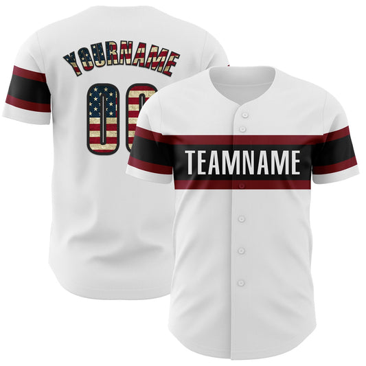 Custom White Vintage USA Flag Black-Maroon Authentic Baseball Jersey - Sky-Custom