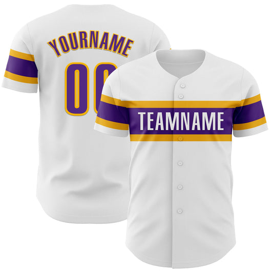 Custom White Purple-Gold Authentic Baseball Jersey - Sky-Custom