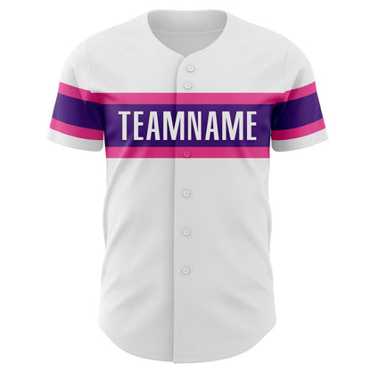 Custom White Purple-Pink Authentic Baseball Jersey - Sky-Custom