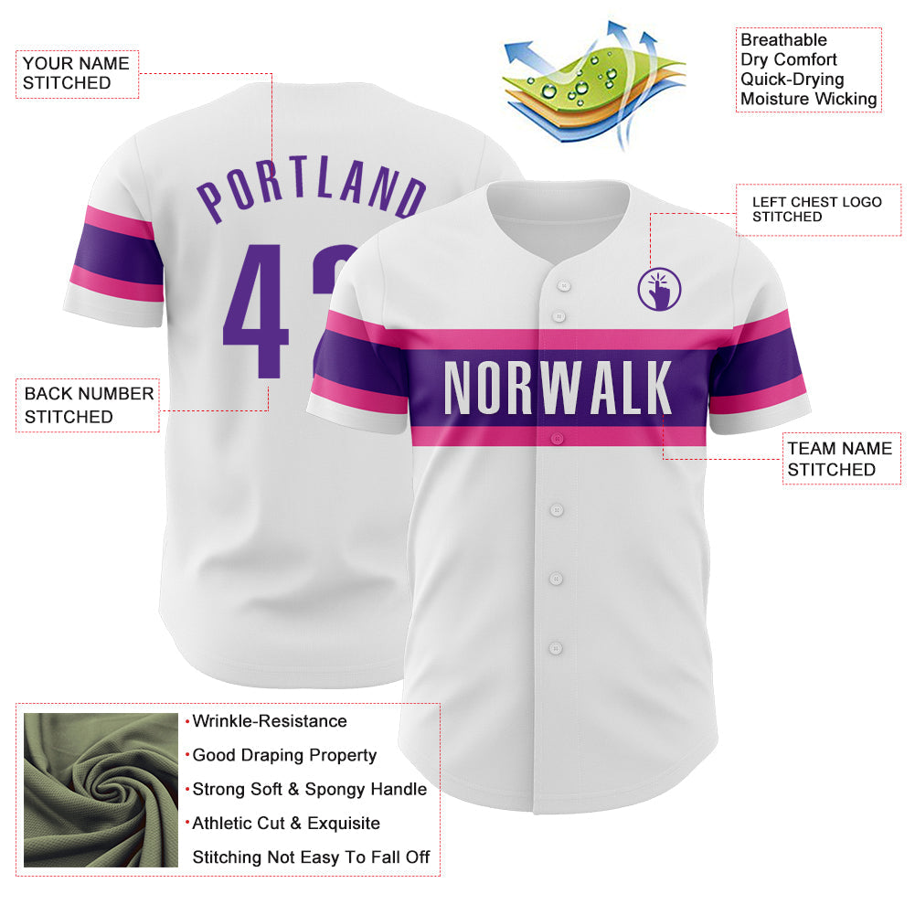Custom White Purple-Pink Authentic Baseball Jersey - Sky-Custom