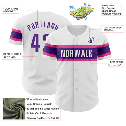 Custom White Purple-Pink Authentic Baseball Jersey - Sky-Custom