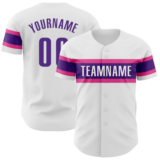 Custom White Purple-Pink Authentic Baseball Jersey - Sky-Custom