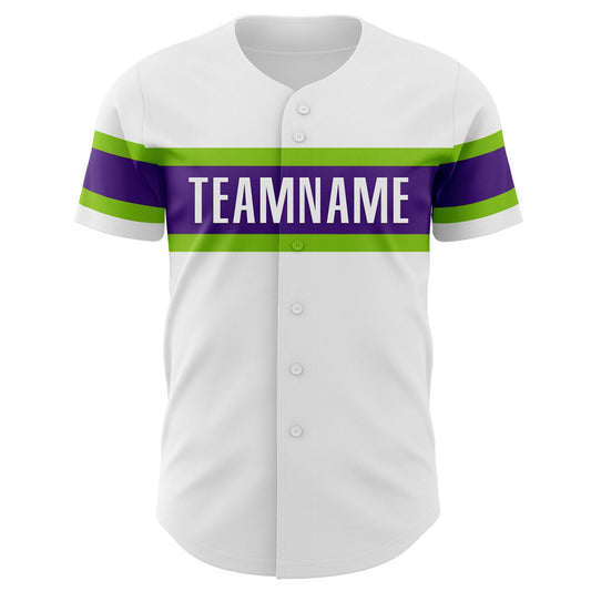 Custom White Purple-Neon Green Authentic Baseball Jersey - Sky-Custom