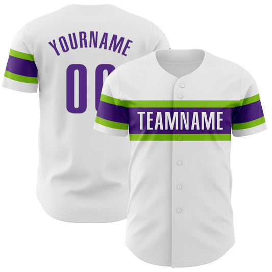 Custom White Purple-Neon Green Authentic Baseball Jersey - Sky-Custom
