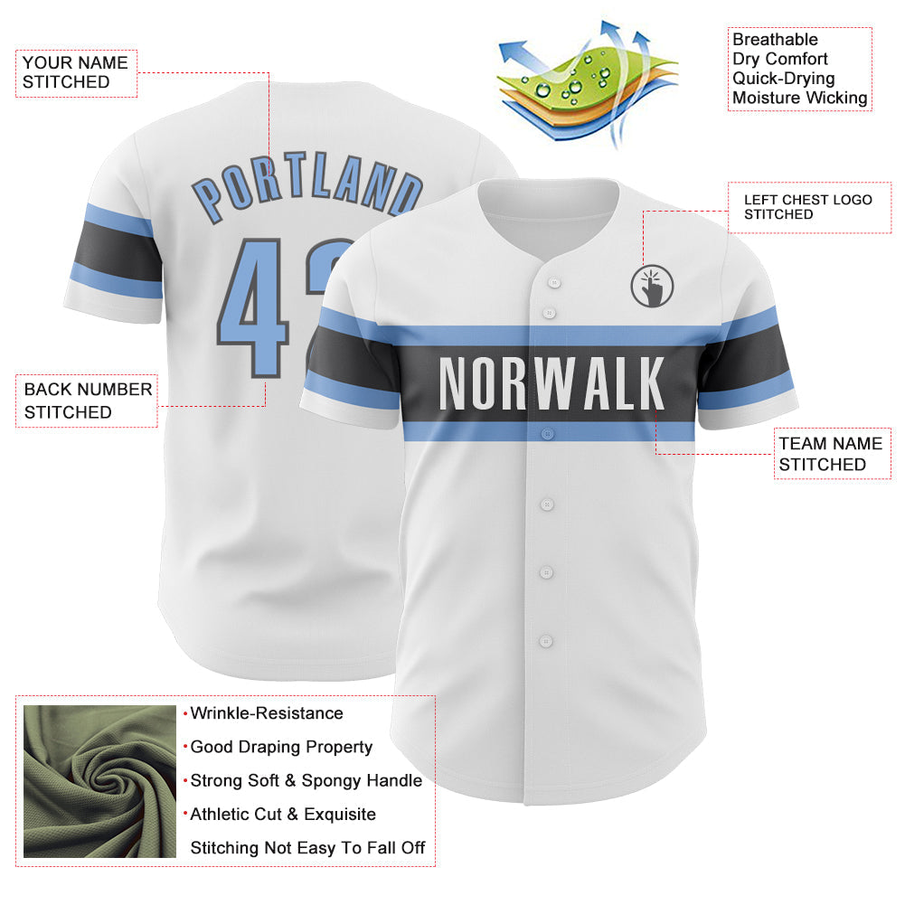 Custom White Light Blue-Steel Gray Authentic Baseball Jersey - Sky-Custom