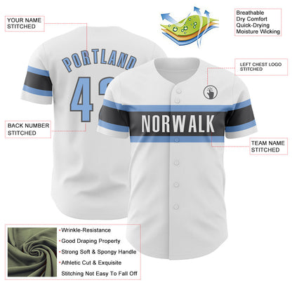 Custom White Light Blue-Steel Gray Authentic Baseball Jersey - Sky-Custom