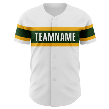 Custom White Green-Gold Authentic Baseball Jersey - Sky-Custom
