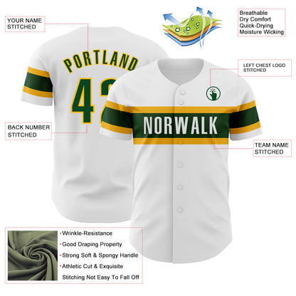 Custom White Green-Gold Authentic Baseball Jersey - Sky-Custom