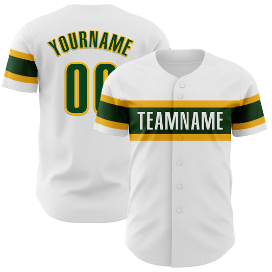Custom White Green-Gold Authentic Baseball Jersey - Sky-Custom