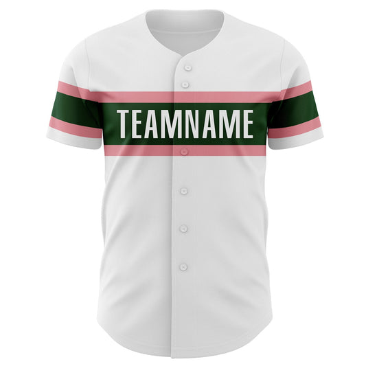 Custom White Green-Medium Pink Authentic Baseball Jersey - Sky-Custom