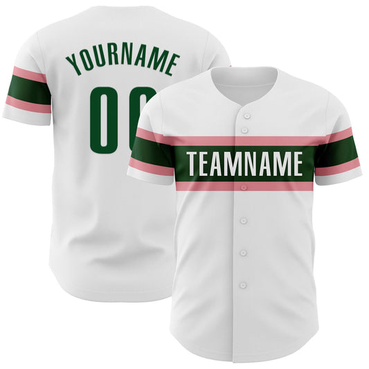 Custom White Green-Medium Pink Authentic Baseball Jersey - Sky-Custom