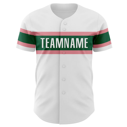 Custom White Medium Pink-Kelly Green Authentic Baseball Jersey - Sky-Custom