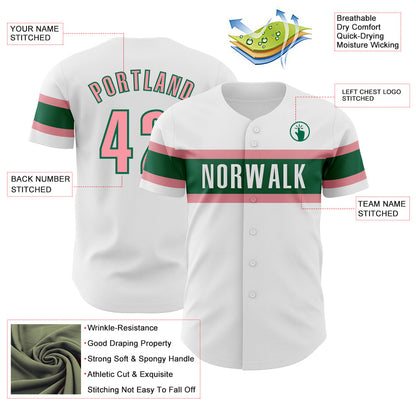 Custom White Medium Pink-Kelly Green Authentic Baseball Jersey - Sky-Custom