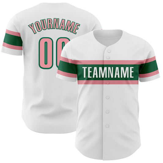 Custom White Medium Pink-Kelly Green Authentic Baseball Jersey - Sky-Custom