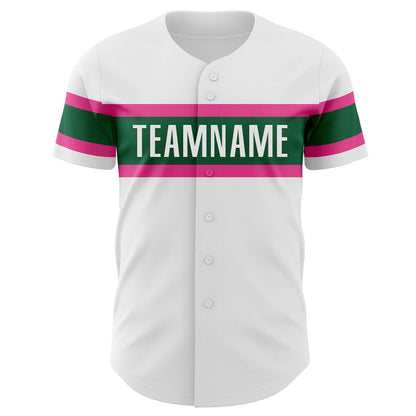 Custom White Pink-Kelly Green Authentic Baseball Jersey - Sky-Custom