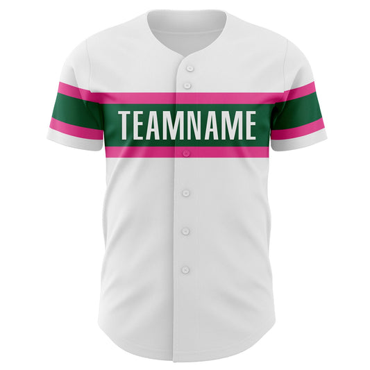 Custom White Pink-Kelly Green Authentic Baseball Jersey - Sky-Custom