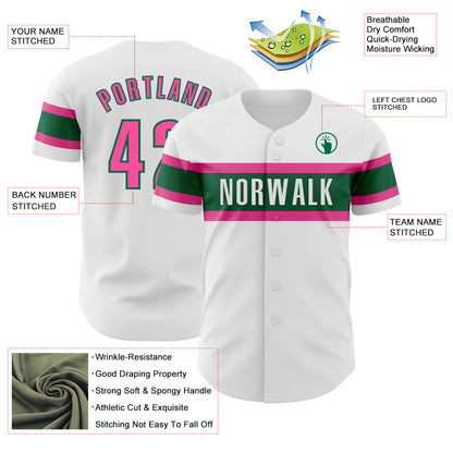 Custom White Pink-Kelly Green Authentic Baseball Jersey - Sky-Custom