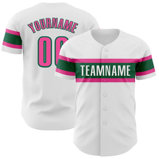 Custom White Pink-Kelly Green Authentic Baseball Jersey - Sky-Custom