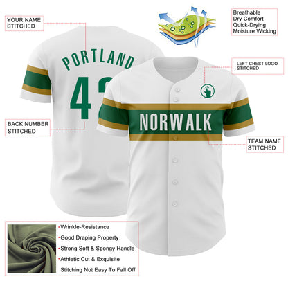 Custom White Kelly Green-Old Gold Authentic Baseball Jersey - Sky-Custom