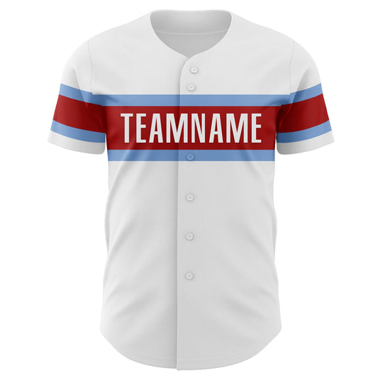 Custom White Red-Light Blue Authentic Baseball Jersey - Sky-Custom