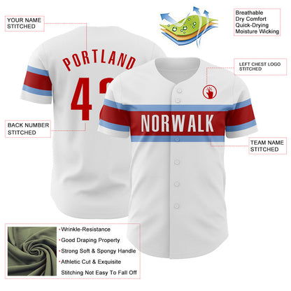 Custom White Red-Light Blue Authentic Baseball Jersey - Sky-Custom