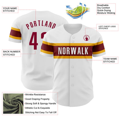 Custom White Maroon-Gold Authentic Baseball Jersey - Sky-Custom