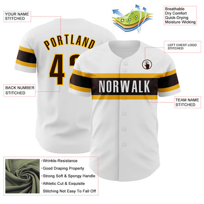 Custom White Brown-Gold Authentic Baseball Jersey - Sky-Custom