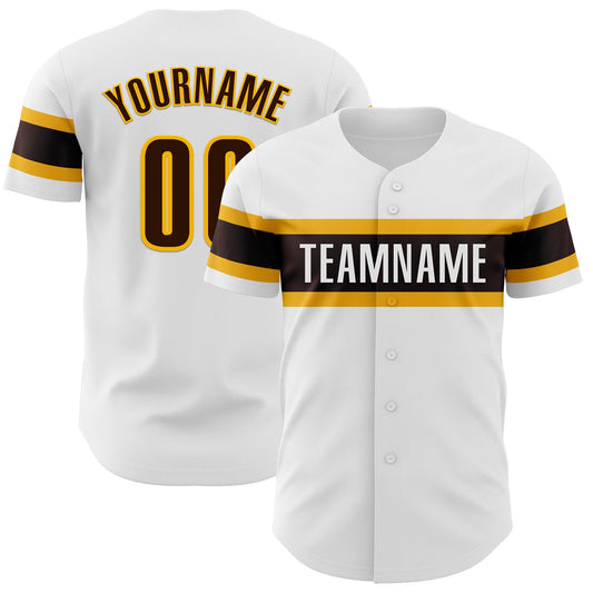 Custom White Brown-Gold Authentic Baseball Jersey - Sky-Custom