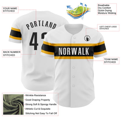 Custom White Black-Gold Authentic Baseball Jersey - Sky-Custom