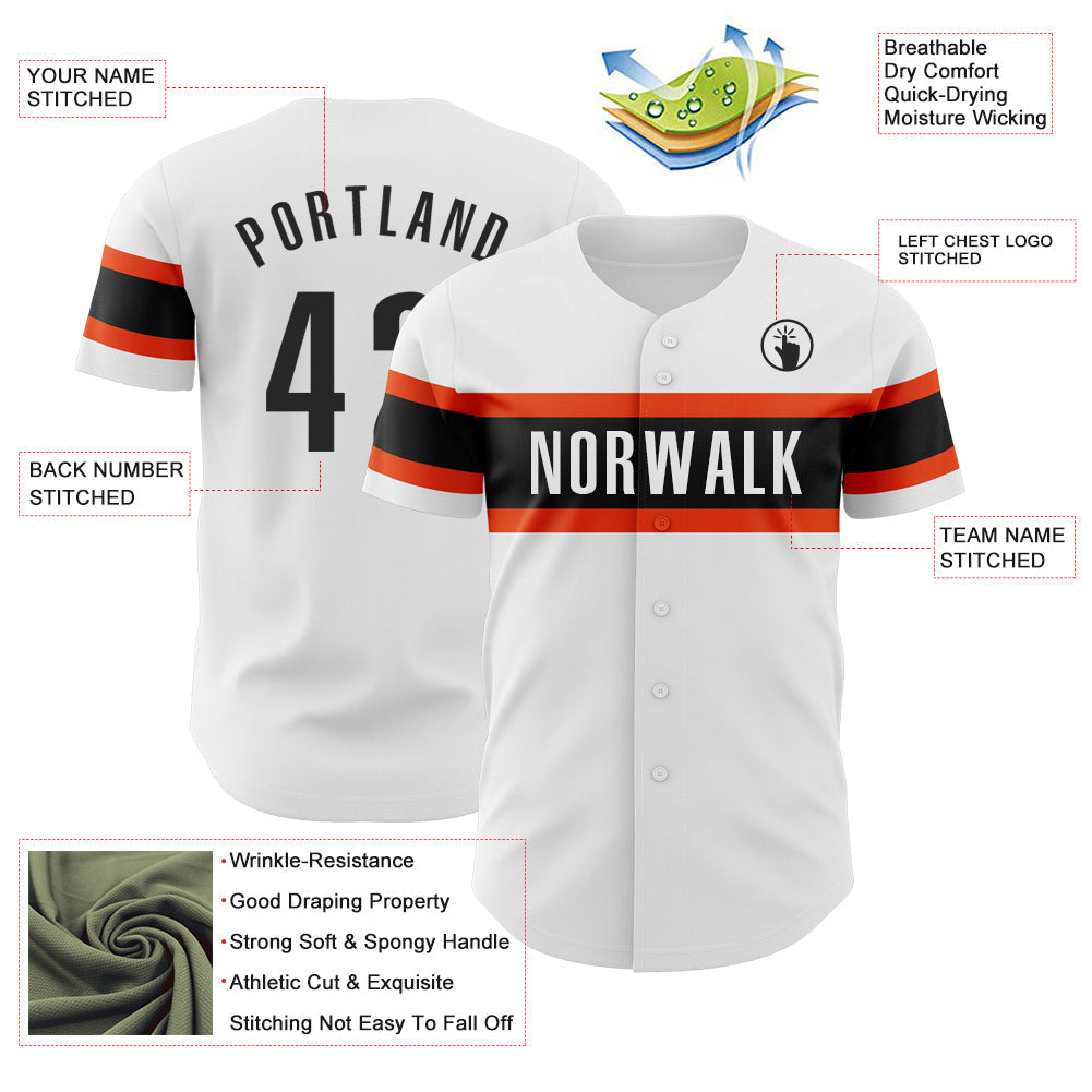 Custom White Black-Orange Authentic Baseball Jersey - Sky-Custom
