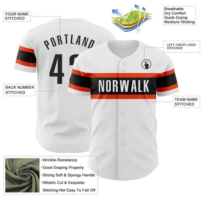 Custom White Black-Orange Authentic Baseball Jersey - Sky-Custom