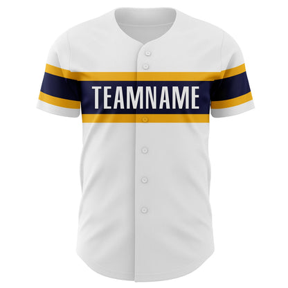 Custom White Navy-Gold Authentic Baseball Jersey - Sky-Custom