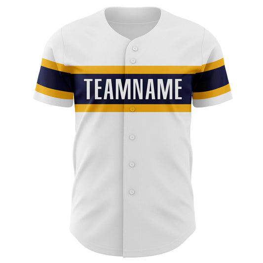 Custom White Navy-Gold Authentic Baseball Jersey - Sky-Custom
