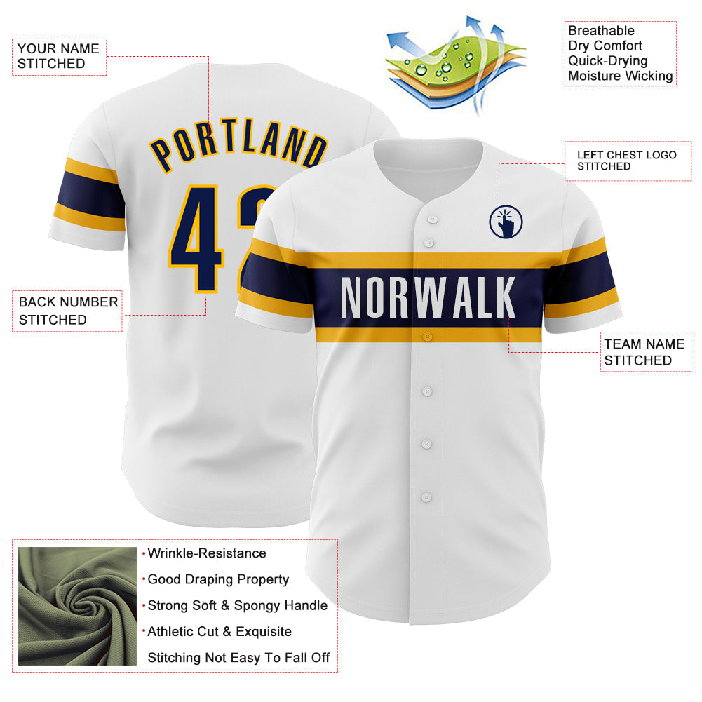 Custom White Navy-Gold Authentic Baseball Jersey - Sky-Custom