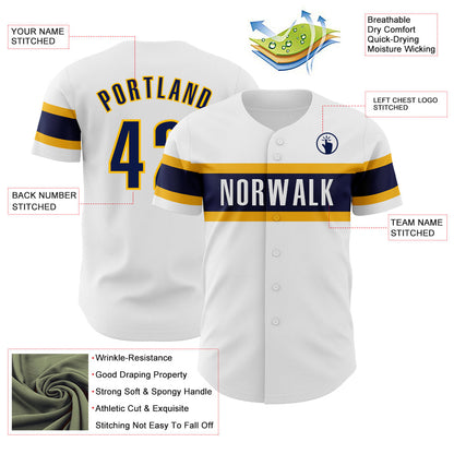 Custom White Navy-Gold Authentic Baseball Jersey - Sky-Custom
