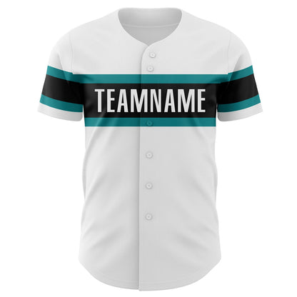 Custom White Teal-Black Authentic Baseball Jersey - Sky-Custom