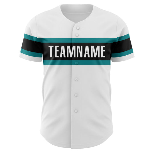 Custom White Teal-Black Authentic Baseball Jersey - Sky-Custom