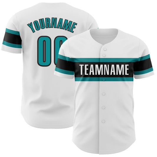 Custom White Teal-Black Authentic Baseball Jersey - Sky-Custom