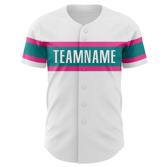 Custom White Pink-Teal Authentic Baseball Jersey - Sky-Custom