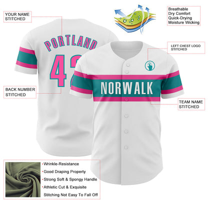 Custom White Pink-Teal Authentic Baseball Jersey - Sky-Custom