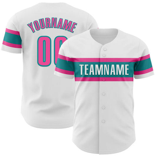 Custom White Pink-Teal Authentic Baseball Jersey - Sky-Custom