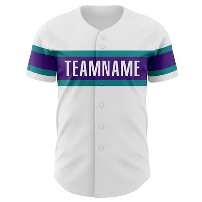 Custom White Teal-Purple Authentic Baseball Jersey - Sky-Custom
